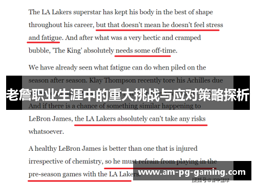 老詹职业生涯中的重大挑战与应对策略探析